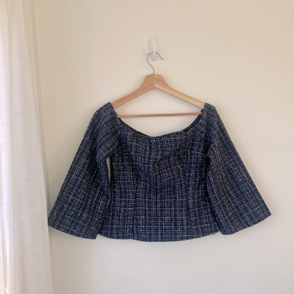 NWT - Zara Off the Shoulder Tweed Blouse - S